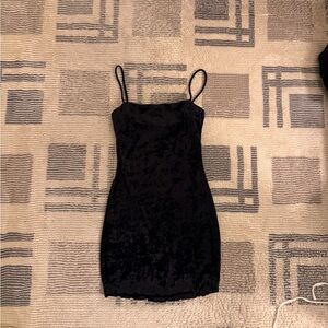 Lulu's Black Velvet Mini Slip Dress with Spaghetti Straps